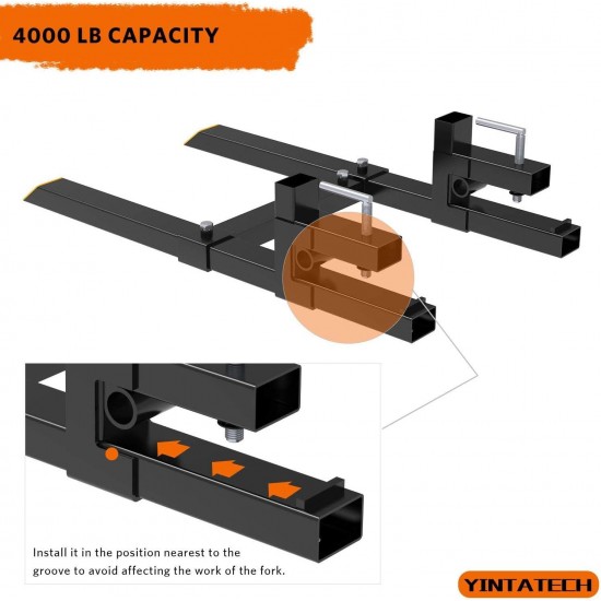 60 4000lbs Clamp on Pallet Forks Heavy Duty Tractor Forks with Adjustable Stabilizer Bar Tractor Bucket Forks for Tractor Attachments, Skid Steer, Loader Bucket