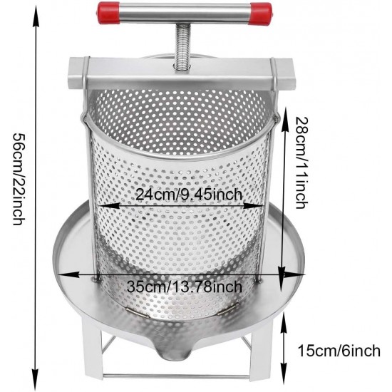 Mesh Manual Honey Presser Household Beekeeping Honey Pressing Machine Stainless Steel Fruit Honey Press Tools Wine Making Equipment,9.45x 11in Inner Bucket