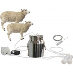 Milking Machine for Goats Cows, Pulsation Vacuum Pump Milker, Milking Supplies W/Stainless Steel Bucket, Portable Livestock Milking Equipment, Automatic Stop Device