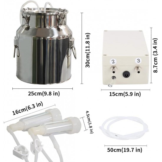 Milking Machine for Goats Cows, Pulsation Vacuum Pump Milker, Milking Supplies W/Stainless Steel Bucket, Portable Livestock Milking Equipment, Automatic Stop Device