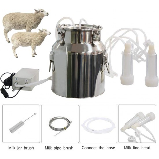 Milking Machine for Goats Cows, Pulsation Vacuum Pump Milker, Milking Supplies W/Stainless Steel Bucket, Portable Livestock Milking Equipment, Automatic Stop Device