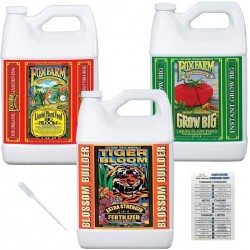 Liquid Nutrient Trio Soil Formula: Big Bloom, Grow Big, Tiger Bloom (Pack of 3 - 1 Gallon Bottles) Bundled with Twin Canaries Chart & Pipette