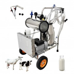 Electric Milking Machine, Farm Bucket Milker, SS Vacuum Pump Milking Machine for Cows/Goats with 25L 304 Stainless Steel Bucket,10-12Cows/Hour, with Wheels Easily Move for Cows/Sheeps