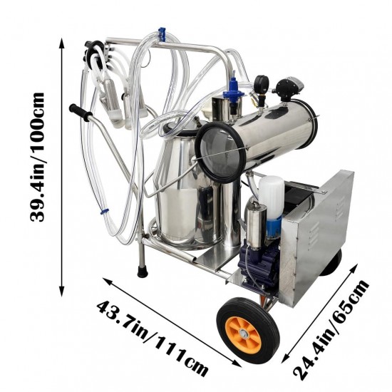 Electric Milking Machine, Farm Bucket Milker, SS Vacuum Pump Milking Machine for Cows/Goats with 25L 304 Stainless Steel Bucket,10-12Cows/Hour, with Wheels Easily Move for Cows/Sheeps