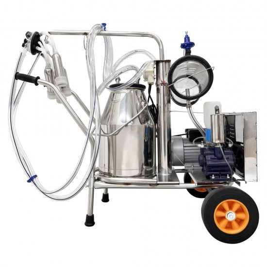 Electric Milking Machine, Farm Bucket Milker, SS Vacuum Pump Milking Machine for Cows/Goats with 25L 304 Stainless Steel Bucket,10-12Cows/Hour, with Wheels Easily Move for Cows/Sheeps