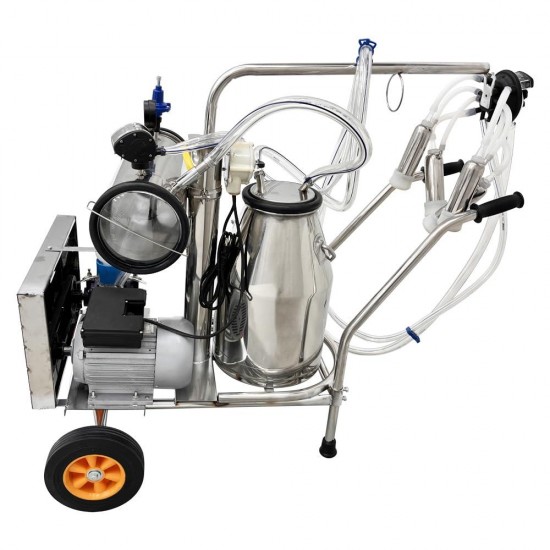 Electric Milking Machine, Farm Bucket Milker, SS Vacuum Pump Milking Machine for Cows/Goats with 25L 304 Stainless Steel Bucket,10-12Cows/Hour, with Wheels Easily Move for Cows/Sheeps