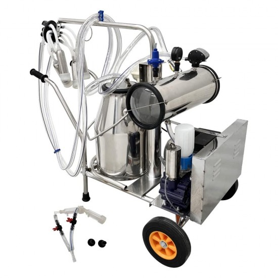 Electric Milking Machine, Farm Bucket Milker, SS Vacuum Pump Milking Machine for Cows/Goats with 25L 304 Stainless Steel Bucket,10-12Cows/Hour, with Wheels Easily Move for Cows/Sheeps