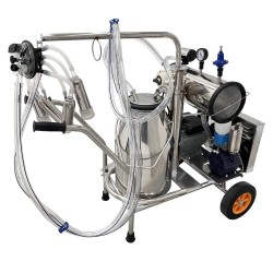 Electric Milking Machine, Farm Bucket Milker, SS Vacuum Pump Milking Machine for Cows/Goats with 25L 304 Stainless Steel Bucket,10-12Cows/Hour, with Wheels Easily Move for Cows/Sheeps