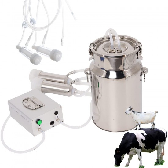 Cow Goat Milking Machine, Electric Vacuum Pulsation Pump Milker, 2 in 1 Goat Cow Milker Machine with Pulsator (7L)