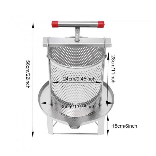 Manual Honey Press Extractor, Large DIY Fruit Honey Presser and Cider Universal Silver Stainless Steel Household Bee Honey Press Wax Press for Beekeeping Agriculture Beekeeping Tool, Capacity: 12.6L