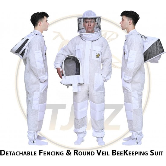 Three Layer Ultra Ventilated Mesh Beekeeping Bee Suit with Beekeeper Gloves & Two Beekeeping Veils for Men & Women.