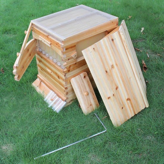 FIowing Hives, Auto FIowing Beehive with 7pcs FIow Frames Food-Grade, 1pcs FIowing Super and Brood Boxes, 1 Key, Suitable Beekeeper Starter(Unassembled)