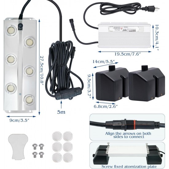 6 Head Ultrasonic Mist Marker Fogger Machine with Waterproof Power Supply 8000mL/H Ultrasonic Pond Fogger Humidifier Fog Machine Air Atomizer for Greenhouse Garden Lawn Pond Fountain Halloween