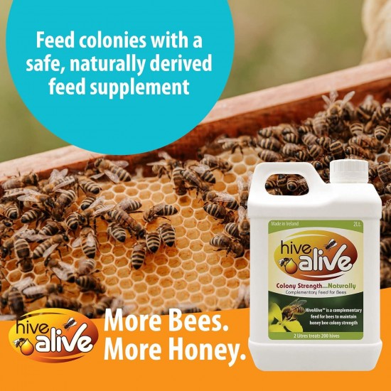 Bee Food Supplement - Natural Honey Bee Liquid Feed Enhancer - Organic Beekeeping Autumn Spring Feeding - Lower Winter Mortality, Improve Colony Health, Honey Production (2L, 200 Hives)