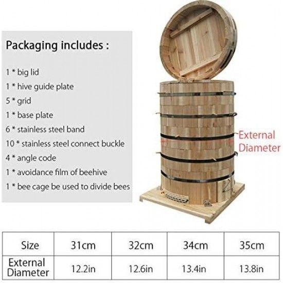 Honey Hive House 5 Layers Beekeeping Wooden Complete Beehive Boxes Kit Bee Supplies(13.8 D x 24.4 H)