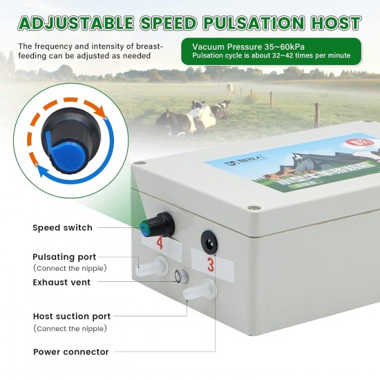 10L Cow Milking Machine Pulsation Vacuum Pump Electric Milker Automatic Portable Livestock Milking Machine with Stainless Steel Milk Bucket Tube Brush