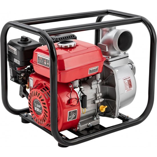 3inch Gasoline Engine Water Pump 7.5 HP 4-Stroke Gas Powered Trash Water Transfer Pump 212CC Portable High Pressure Garden Greenhouse Irrigation Petrol Pump w/24.61 ft Hose (3Inch 212CC)