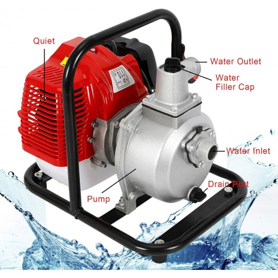 Gasoline Water Pump Water Transfer Pump, 2-Stroke 1.7HP 43CC, Gas Powered High Pressure for Irrigation Gardening Landscaping Lawn Irrigation Pool