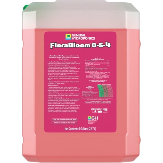 FloraBloom 0-5-4 Advanced Nutrient System to Provide Nutrients for Reproductive Growth, 6 Gal