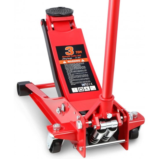 TOOLS-00235 Low Profile Hydraulic Trolley Service/Floor Jack, 3 Ton (6000 lbs) Capacity, Lifting Range 3-20