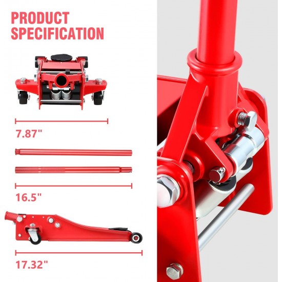 TOOLS-00235 Low Profile Hydraulic Trolley Service/Floor Jack, 3 Ton (6000 lbs) Capacity, Lifting Range 3-20