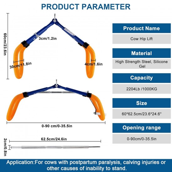 Cow Hip Lift, 2204LB Adjustable Cow Hip Clamp OB Milking Birthing Lame, Stainless Steel Stand Up Assist Device for Dairy Farm Cattle Helper Dystocia
