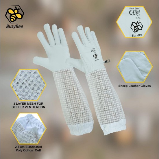 Sting Proof Bee Suit, 3 Layer Bee Keeper Suit for Men, Premium White Fabric Mesh Beekeeper Suit, Professional Bee Suits for Men Sting Proof, Unisex Hornet Suit with Gloves Large