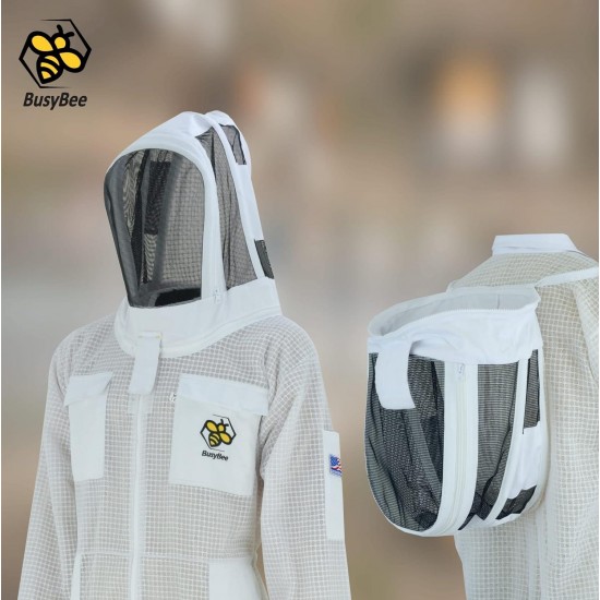 Sting Proof Bee Suit, 3 Layer Bee Keeper Suit for Men, Premium White Fabric Mesh Beekeeper Suit, Professional Bee Suits for Men Sting Proof, Unisex Hornet Suit with Gloves Large