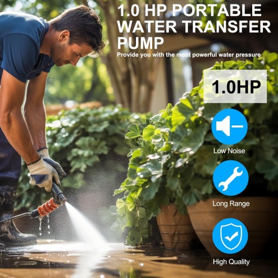 1HP 18gpm Portable Shallow Well Pump Garden Pond Pump for Sprinkler Stainless Steel Water Pressure Booster 1080GPH 110V Water Transfer Draining Irrigation Pump for Water Removal