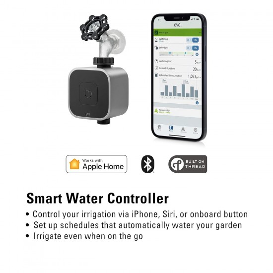 Aqua – Smart water controller for Apple Home app or Siri, irrigate automatically with schedules, Bluetooth/Thread, HomeKit & Gardena 38193 Dual Garden Hose Valve