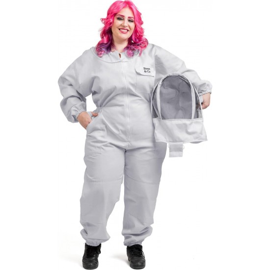 U74P Plus Natural Cotton Beekeeper Suit with Fencing Veil, XXXL, White