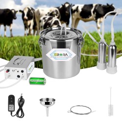 9L Cow Milking Machine, Electric Pulsation Milking Machine for Cow，Rechargeable Battery Powered Speed Portable Pulsation Vacuum Pump with Auto Stop Check Valve (9L Cow-5200mAh Battery)