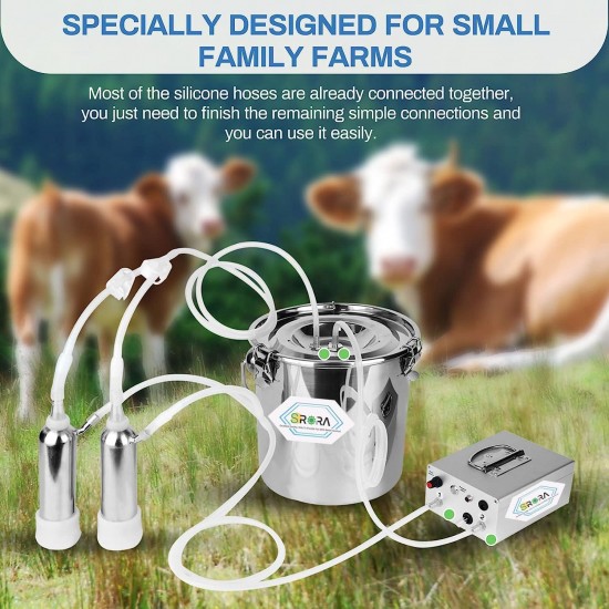 9L Cow Milking Machine, Electric Pulsation Milking Machine for Cow，Rechargeable Battery Powered Speed Portable Pulsation Vacuum Pump with Auto Stop Check Valve (9L Cow-5200mAh Battery)