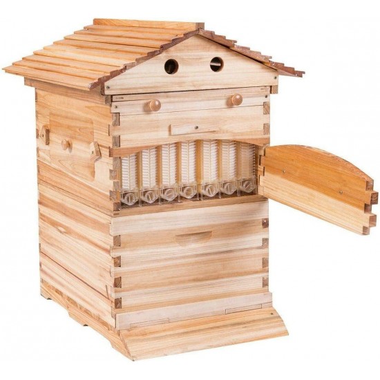 Flows Hives Beehive with 7 Frame Bee Box Auto Wooden Honey Bee Hives Boxes Complete Kit Bee Keeping Starter Kit