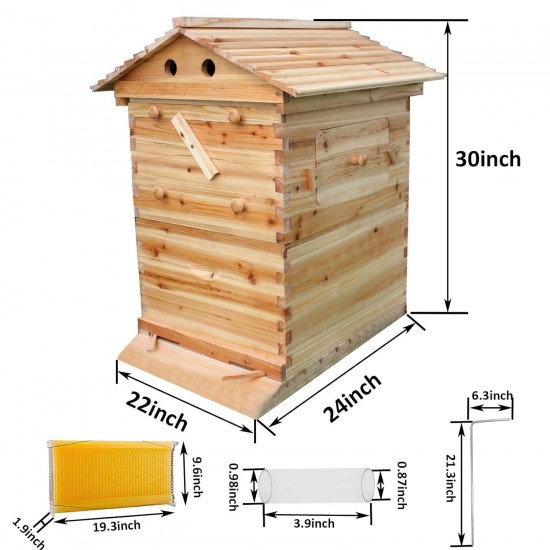 Flows Hives Beehive with 7 Frame Bee Box Auto Wooden Honey Bee Hives Boxes Complete Kit Bee Keeping Starter Kit