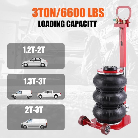 Air Jack, 3 Ton/6600 lbs Air Jack, Portable Pneumatic Jack with Long Hand, Lift up to 15.7, 3-6 s Fast Lifting Pneumatic Jack, with Adjustable Long Handles for Cars, Garages, Repair