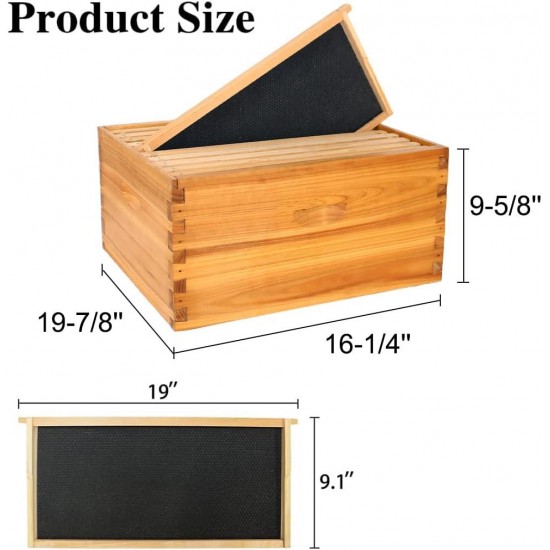 10 Frame Bee Hive, Beeswax Coated Beehive Include 2 Deep Bee Boxes and 1 Medium Bee Box with Beehive Frames and Foundation.