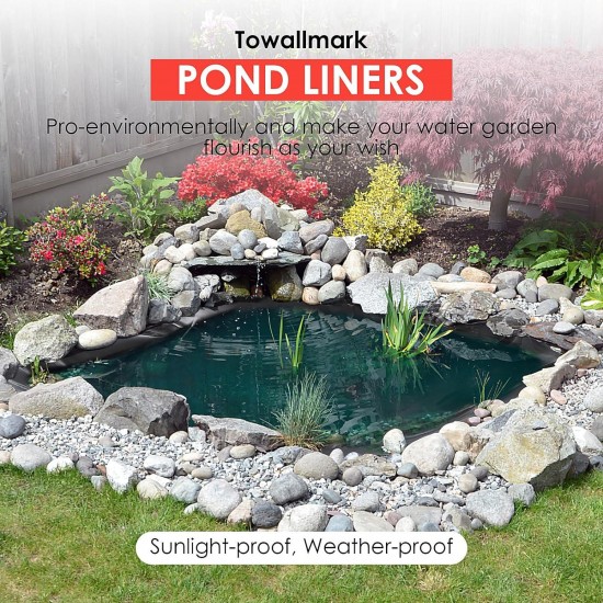 10x15 ft Pond Liner, 45 Mil Thickness, Pliable & Durable EPDM Material, Easy Cutting & UV Resistant, for Fish or Koi, Features, Waterfall Base, Fountains and Water Gardens