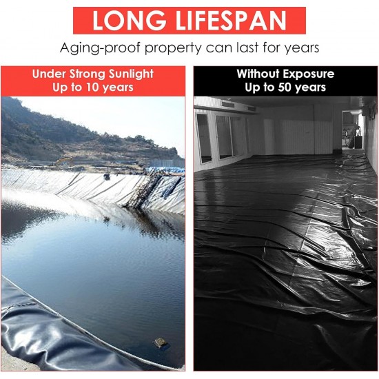 10x15 ft Pond Liner, 45 Mil Thickness, Pliable & Durable EPDM Material, Easy Cutting & UV Resistant, for Fish or Koi, Features, Waterfall Base, Fountains and Water Gardens