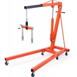 Engine Hoist with Lever, 2 Ton Folding Cherry Picker Shop Crane Hoist Lift, Heavy Duty Hydraulic Engine Crane with 6 Casters, Engine Hoist Lever for Engine Lifting Loading (4400 LBS)