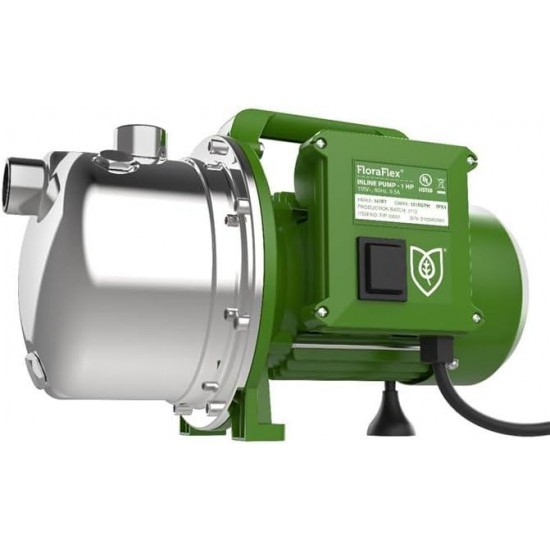 FloraFlex Inline Water Pump - 1 HP, Water pump, Water pump electric, Electric pump, Nominal Voltage - 115V / 60Hz, Max. Flow Rate - 1294 GPH, Max. Height - 147ft