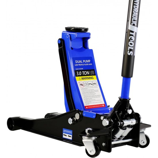 3 Ton Low Profile Floor Jack Capacity 6600 lbs with Dual Piston,Steady Steel Quick Lift Pump 3.3-18.5 Lifting Range Height,Black+Blue