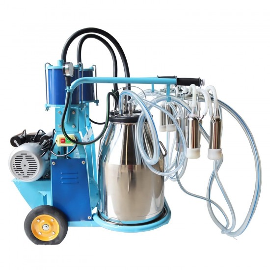 50L Electric Milking Machine Portable Cows Piston Milker 1440 RPM Suction Pump with Two 304 Stainless Steel Buckets and Regulator Farm Supply 20-24 Cows/H