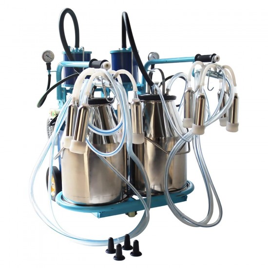 50L Electric Milking Machine Portable Cows Piston Milker 1440 RPM Suction Pump with Two 304 Stainless Steel Buckets and Regulator Farm Supply 20-24 Cows/H