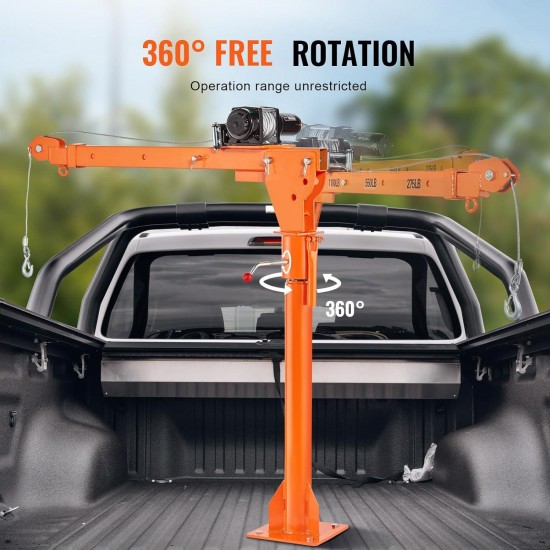 Electric Pickup Truck Crane, 1100 lbs Capacity, 360° Swivel, Truck Jib Crane Hoist with Three Boom Capacities of 275 lbs, 550 lbs & 1100 lbs, for Lifting Goods in Construction, Forestry, Factory