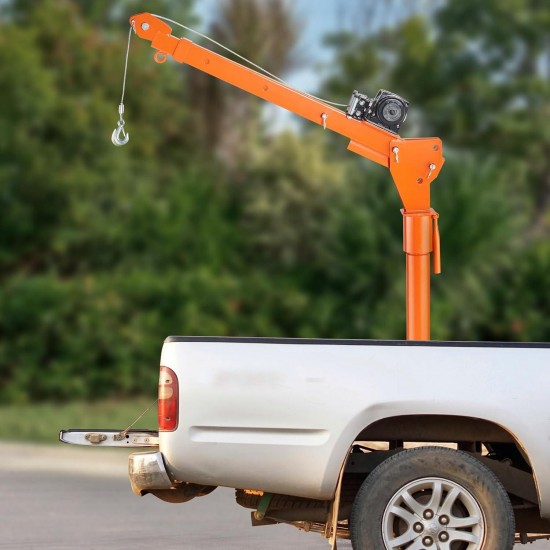 Electric Pickup Truck Crane, 1100 lbs Capacity, 360° Swivel, Truck Jib Crane Hoist with Three Boom Capacities of 275 lbs, 550 lbs & 1100 lbs, for Lifting Goods in Construction, Forestry, Factory