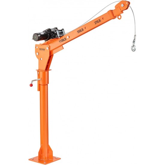 Electric Pickup Truck Crane, 1100 lbs Capacity, 360° Swivel, Truck Jib Crane Hoist with Three Boom Capacities of 275 lbs, 550 lbs & 1100 lbs, for Lifting Goods in Construction, Forestry, Factory