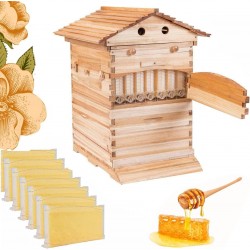 Automatic Hive Beehive Kits, Wooden Flows Bee Hive House kit, Beehive Starter Kit Beehive Boxes with 7 Peices Comb Honey Frames for Beginning and Professional Beekeepers