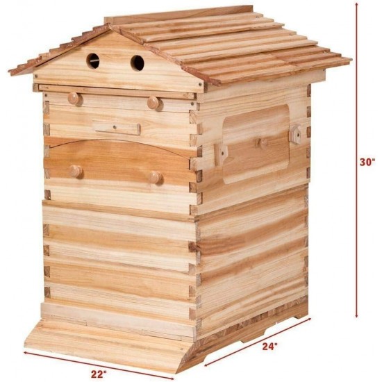 Automatic Hive Beehive Kits, Wooden Flows Bee Hive House kit, Beehive Starter Kit Beehive Boxes with 7 Peices Comb Honey Frames for Beginning and Professional Beekeepers