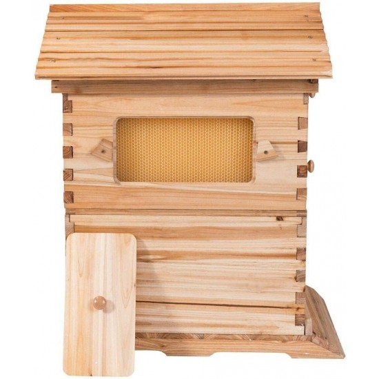 Automatic Hive Beehive Kits, Wooden Flows Bee Hive House kit, Beehive Starter Kit Beehive Boxes with 7 Peices Comb Honey Frames for Beginning and Professional Beekeepers